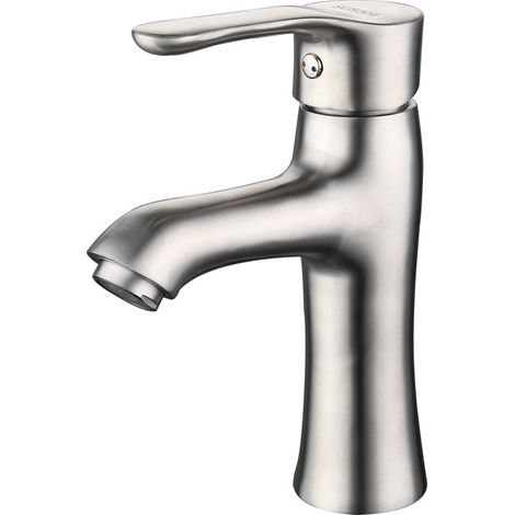 Lntyq Stück gebürsteter Nickel-Waschbeckenhahn, Einlochmontage, Einhebel-Waschtischhahn, Kalt-Warmwasser, RV-Wasserhahn, moderner Badezimmerhahn (1/3)