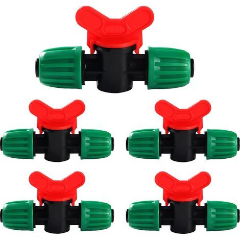 VooGenzek 5 Pièces 16mm Vanne Commutation D'Irrigation, Irrigation Pipe Valve Switch, Robinets de Verrouillage pour Système D'irrigation Goutte à Goutte, pour 16mm Tuyau, Vert (1/5)