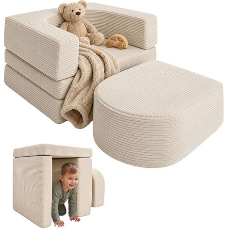 Relaxdays kids' modular armchair, 4-piece soft foam blocks, corduroy, HWD: 40x65x65 cm, lounge chair, beige (1/5)