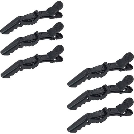 Pinces à cheveux, lot de 6, pour coiffer et séparer les cheveux, pinces antidérapantes avec bande en silicone, sans traces, pour cheveux épais et fins - Pinces de coiffure professionnelles, noires (1/3)