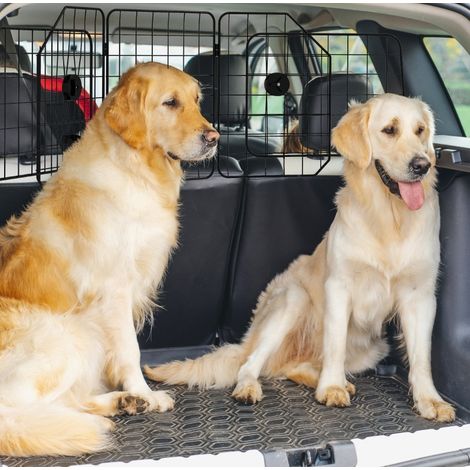 Barrera de coche para perros ajustable 93-150 cm plegable de acero negro (1/5)