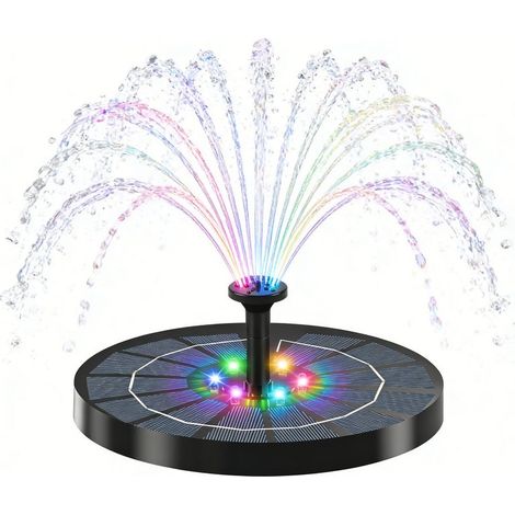 Fontaine solaire flottante extérieure avec LED colorée, batterie intégrée, 5 buses, hauteur de pulvérisation 100 cm, pour bain d’oiseaux, jardin, petit bassin, piscine et aquarium (1/5)