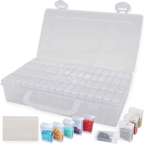 Boîte à broderie diamant, boîte de rangement à 64 compartiments, organisateur de bijoux pour la création de bijoux, les loisirs créatifs et le nail art. (1/5)