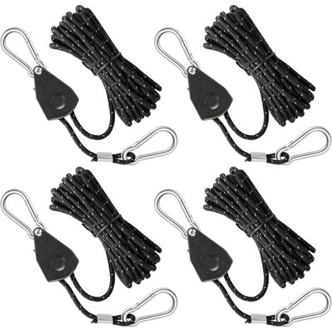 Corde Réfléchissante 4mm x 4m pour Tente - Lot de 4 Pièces avec Tendeur Aluminium - Idéal pour Camping et Randonnée