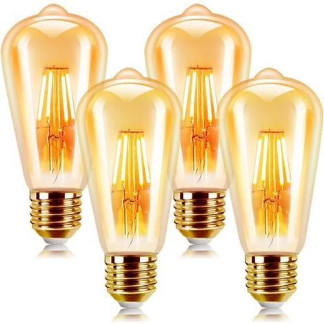 Lot de 4 ampoules LED vintage E27 Edison style rétro 6 W E27 LED ampoule décorative blanc chaud 2200 K non dimmable, lot de 4 (1/4)