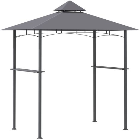 2.5M (8ft) New Double-Tier BBQ Gazebo Grill Canopy Barbecue Tent Shelter Patio Deck Cover - Grey