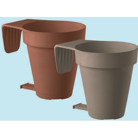 Vaso balconiera E-Smart  Ø20xH20 cm in resina con sottovaso e distanziale -  LightGray (1/3)