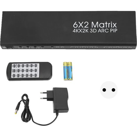 Répartiteur 6 entrées 2 sorties HDMI 4K PIP incrustation d'image, commutateur HD avec adaptateur secteur 100-240V prise UE (1/5)