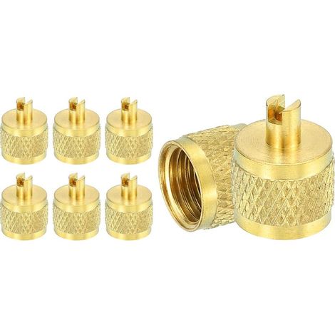 1/4" SAE Brass Valve Caps, 8 Pieces Solid Brass Valve Caps, Valve Insert Remover with Rubber Seal for HVAC Systems (1/5)