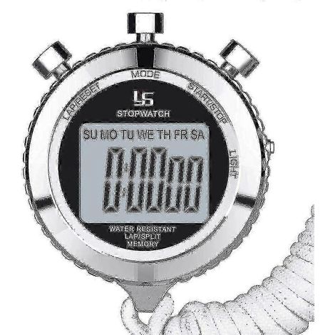 Chronomètre numérique en métal avec rétroéclairage, précision au 1/100e de seconde et mémoire de 2 tours. (1/5)