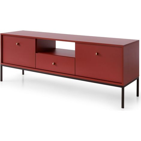 MEUBLE TV MEUBLE TV COMMODE ROUGE PIEDS NOIR 153.5x56.2x39cm MONO (1/4)