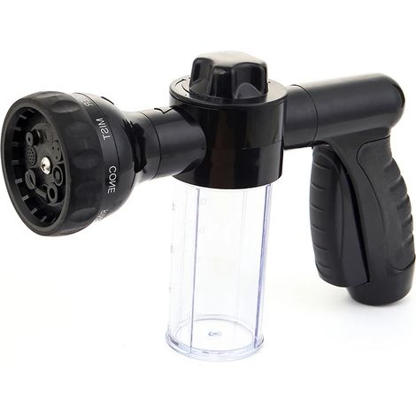 Pistolet à eau multifonctionnel noir à mode réglable avec buse, nettoyeur de tuyau et pulvérisateur à jet pour arrosage de jardin, réservoir à mousse et outils pour engrais (1/5)