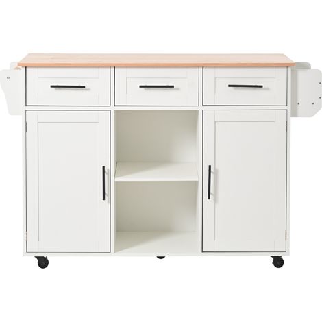 Isola cucina mobile pieghevole 139 x 46(71) x 91,5 cm bianca effetto legno MDF MODENUIT (1/5)