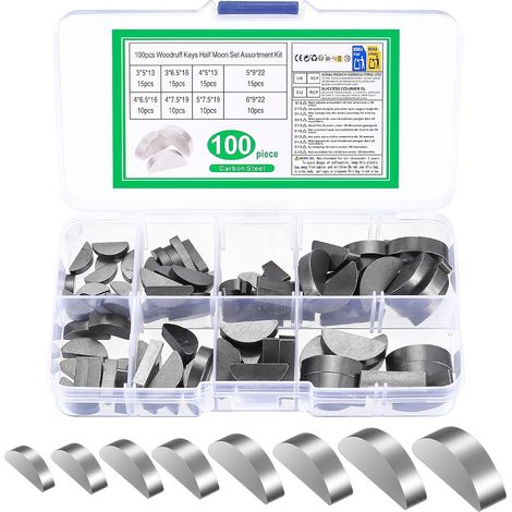 Assortiment de 100 Rainures de Clavette, Clés demi-lune, Clés à Rainures 3-4-5-6 mm, Kit Assortiment de Poulie de Volant Moteur et Vilebrequin (1/5)