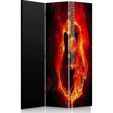 Paravent Déco Musique: Guitare en Feu pour Intérieur Unique - 110 x 180 cm - 1 face déco, 1 face noir (1/5)