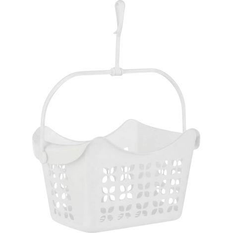 1 panier à pinces à linge avec crochet et poignée de transport - Panier à pinces à suspendre à une corde à linge et à l'étendoir - Panier suspendu en plastique PP - 24 x 14,5 x 13 cm (1/4)