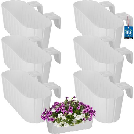 Kotarbau® Jardinière de balcon ovale rustique blanche 400 mm, lot de 6