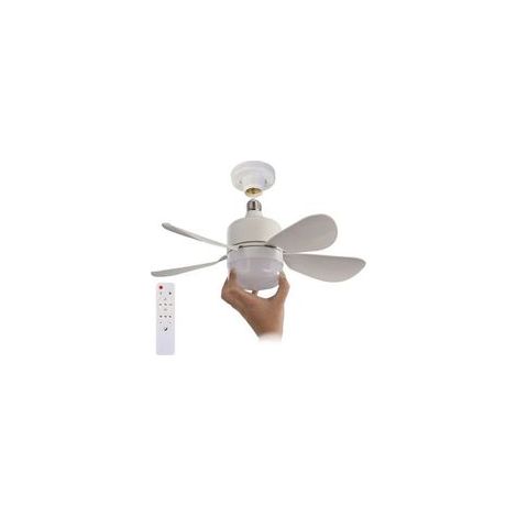 Ventilateur de plafond moderne avec télécommande à mémoire de forme, variateur à 3 vitesses et 5 pales, culot E27, blanc (1/4)