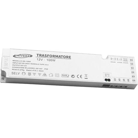 Alimentatore Slim Trasformatore Da 230v A 12v 100 W X Striscia Led Sensori Luci (1/4)