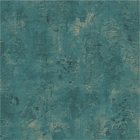 Plaster look wallpaper wall Profhome 388235 hot embossed non-woven wallpaper textured with tangible texture and metallic highlights turquoise teal gold 5.33 m2 (1/5)