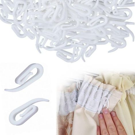 Curtain Rail Hooks, 100 PCS White Plastic Curtain Clips 2.8 x 1.2 cm for Shower Curtains, Windows and Doors (1/5)