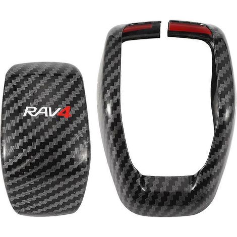 Ensemble de 2 pièces de couvre-pommeaux de levier de vitesse style fibre de carbone, avec baguette décorative et impression par transfert d'eau, compatible avec Toyota RAV4 (1/5)
