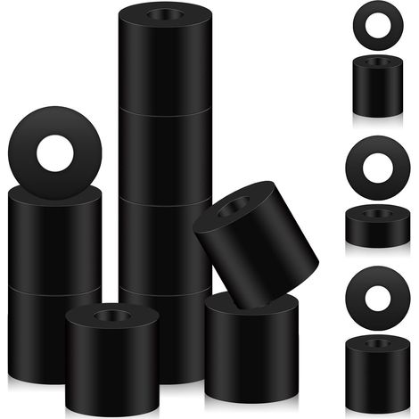 10Pcs Black 1" OD x 3/8" ID x 1" Thickness Multi Purpose Neoprene Round Rubber Spacer, Anti Vibration Insulation Pads Thick Rubber Flat Washer Washers (1/5)