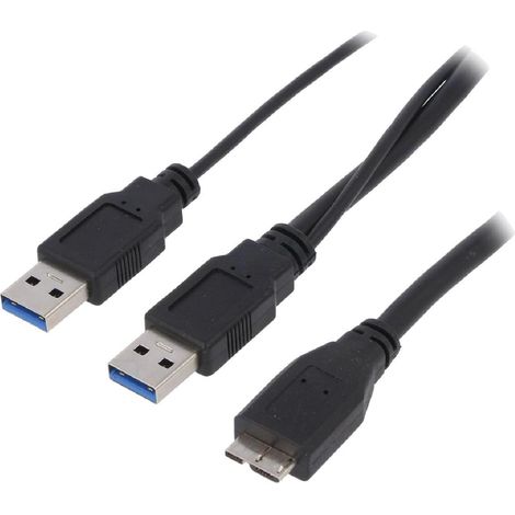 Cable USB 3.0 USB A femelle USB A male x2 0.6m - Noir