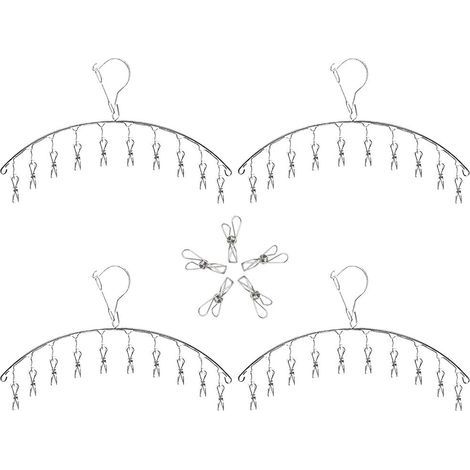 tendoir à Linge à Suspendre Acier Inoxydable Cintre de Chaussette Séchoirs Cintre avec 10 Pinces pour Couches en Tissu, Soutiens-Gorge, Serviette, sous-vêtement, écharpe, Gants (4 pièces) (1/5)