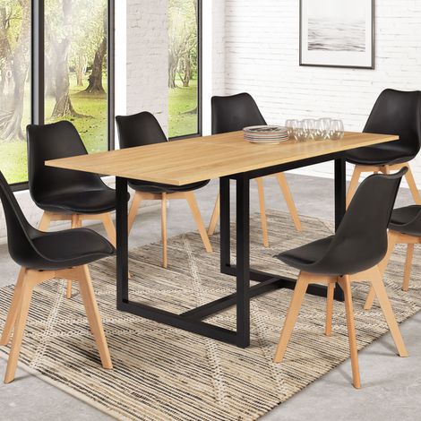 DETROIT mesa de comedor rectangular extensible 4-8 personas diseño industrial 80-160 cm