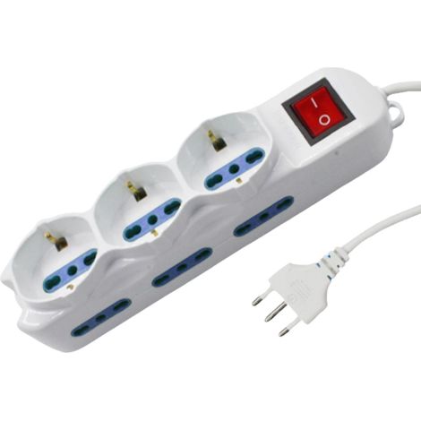 Multipresa Ciabatta Elettrica Cavo 3M Con 9 Posti 3 Prese Schuko 10/16A + 6 Prese Bipasso 2P+T 10/16A Interruttore