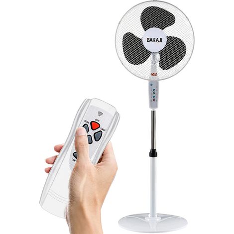 Ventilatore a Piantana Base Tonda con Telecomando 50W Bianco 3 Velocità + Timer