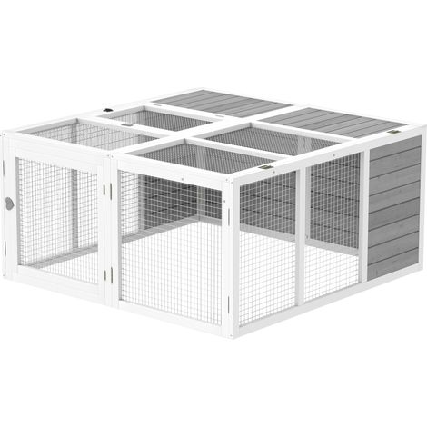 Enclos extérieur pour petits animaux, clapier à lapins, structure en bois, pliable, pour une utilisation intérieure et extérieure, gris clair (1/5)
