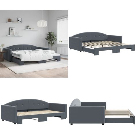 vidaXL Tagesbett Ausziehbar Dunkelgrau 100x200 cm Samt (1/5)