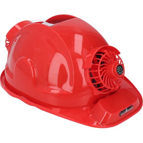 Casque de sécurité solaire anti-UV, réglable en 4 positions et ventilé, avec double lampe frontale et alimentation 5 V CC, rouge. (1/5)