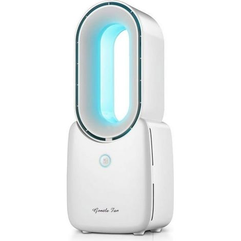 Ventilateur sans pales 3 vitesses, portable USB rechargeable, design feuille morte, contrôle tactile pour maison et bureau - lumière LED colorée (1/5)