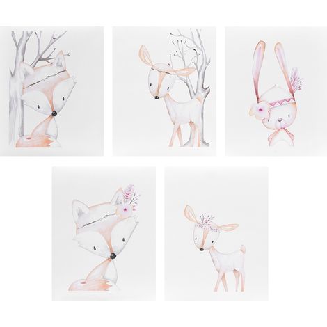 Lot de 5 tableaux décoratifs sans cadre, tableaux décoratifs d'animaux de dessin animé en cinq panneaux, tableaux muraux pour chambre, salon, bureau, décoration intérieure, ensemble de peinture sans c (1/5)
