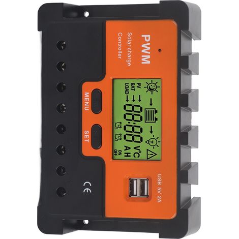 Contrôleur solaire PWM, 50 A, 12 V/24 V/48 V, sélection manuelle, charge en trois étapes, avec 2 ports USB, convient aux camping-cars, sortie 5 V. (1/5)