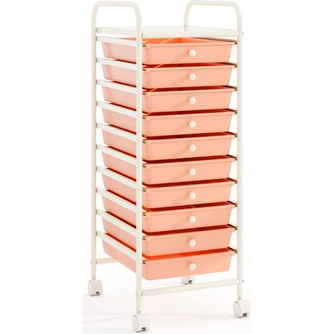 Pratico carrello portaoggetti con ruote 33 x 37 x 86 cm stile moderno in ferro e plastica bianco e rosa 200011356