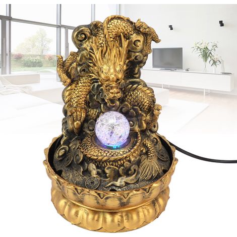 Statue de dragon en résine, fontaine d'eau LED de bureau, décoration pour la maison ou le bureau, cadeau artisanal, prise UE 220 V (1/5)