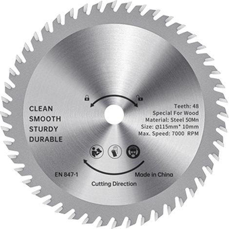 Lame de scie circulaire TCT 115 mm, 48 dents carbure, acier allié, coupe finition bois, alésage 32 mm (1‑1/4 pouce) (1/3)