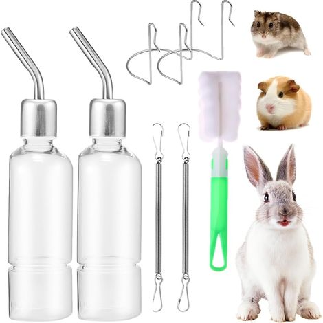 2 x Rabbit, Guinea Pig Feeding Bottle, Hamster Small Water Bottle, Drinking Bowl for Rodents - Rabbit Feeder, Rabbit Water Dispenser for Small Animals (180 ml) (1/5)