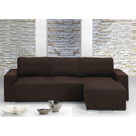 Copridivano Con Penisola Chaise Longue Tinta Unita Marrone Mod Capri, misuraDestracoloreMarrone (1/4)