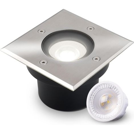 LED Bodeneinbaustrahler flach eckig Edelstahl 230V IP67 - Leuchtmittel: 5W 4000K DIMMBAR 60° - Anzahl: 1x (1/5)