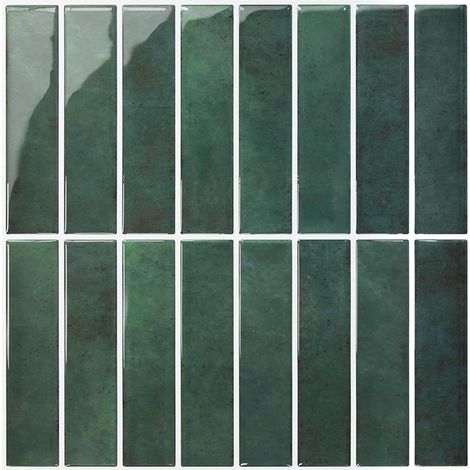 Crédence Adhésive Pour Cuisine Vert, 10 Pièces, Carrelage Adhesif Mural Salle de Bain, Vinyle 3D Métro Autocollant Carrelage Adhesif, imperméable, 30,5x30,5cm, Ligne droite verticale (1/5)