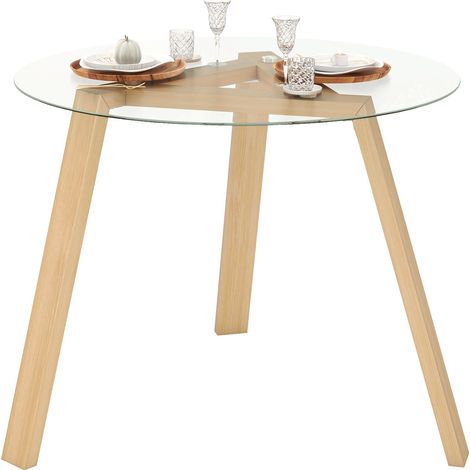 COSTWAY 35.5” Circle Kitchen Table Round Glass Dining Table for 4-Natural