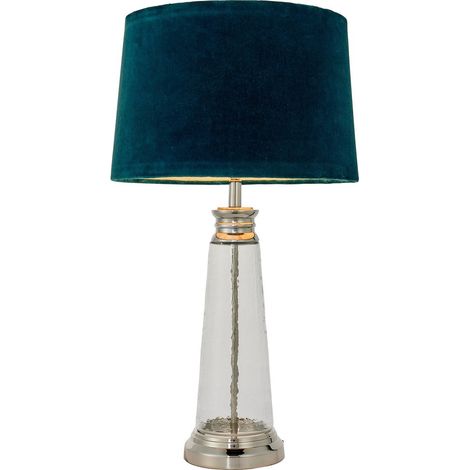 Endon Winslet - Lampada da tavolo con 1 luce in vetro martellato trasparente e velluto verde acqua, attacco E27 (1/5)