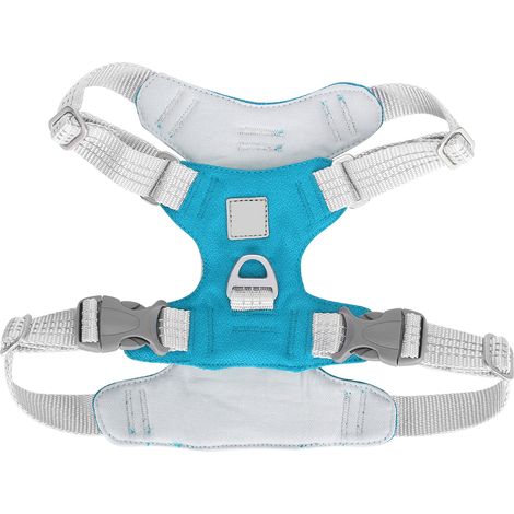 Laisse pour animaux de compagnie avec harnais à bandes réfléchissantes, réglable, en tissu Oxford, anti-explosion, pour chat et chien (cyan, taille L) (1/5)
