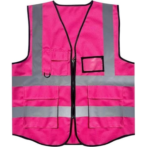 Gilet de sécurité en maille avec poches et fermeture éclair, gilet réfléchissant haute visibilité pour hommes, femmes et adultes (1/3)