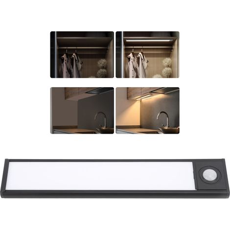 Ultradünner Lichtstreifen mit intelligentem Anwesenheitssensor, langer, wiederaufladbarer, selbstklebender Magnet-Lichtstreifen für Kleiderschrank, Garderobe, Weinkeller, 20 cm, schwarz. (1/5)